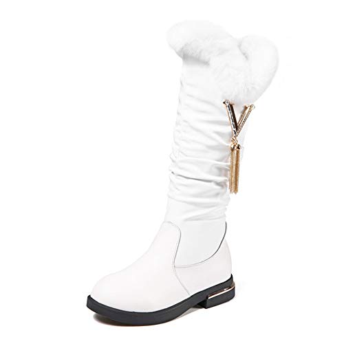 Girls Knee High Boots Leather Snow Bootie Girls Soft Faux Fur Lining Winter Boots with Side Zipper Kids Tall Riding Mid Calf Boots for Little Kid Big Kid