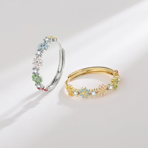 Lovely Daisy Flower Rings Dainty Blooms Enamel Crystal Adjustable Open Ring Colorful Sunflower Wedding Engagement Ring Finger Band Eternity Dainty Jewelry Gifts Delicate Everyday Ring for Women3