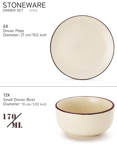 Image of Bodhi House Solid Handcrafted Stoneware Ceramic Dinner Set, Dish Set Serving, Microwave and Dishwasher Safe, Bone-ash Free, Crockery Set for Dining and Gifting (Off-WHT, Pack of 18 (6F+12K))