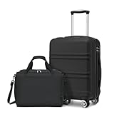 KONO 55cm Handgepäck-Koffer Trolley Set 2 Teilig Gepäcksets, Kleiner Koffer mit Rollen Handgepäck Set mit Ryanair Reisetasche 40x30x20cm, Schwarz