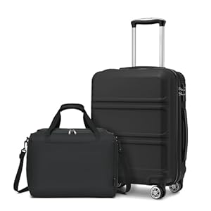 KONO 55cm Handgepäck-Koffer Trolley Set 2 Teilig Gepäcksets, Kleiner Koffer mit Rollen Handgepäck Set mit Ryanair Reisetasche 40x20x25cm, Schwarz