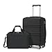 KONO 55cm Handgepäck-Koffer Trolley Set 2 Teilig Gepäcksets, Kleiner Koffer mit Rollen Handgepäck Set mit Ryanair Reisetasche 40x20x25cm, Schwarz