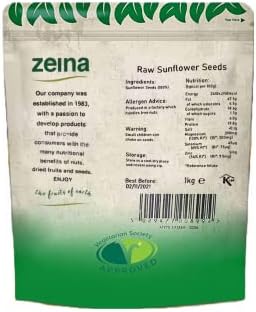 Zeina Sunflower Seed Kernels - Naturally Gluten Free Vegan Approved Sunflower Seeds for Cooking, Baking and Healthy Snacks, Kosher Approved - 1 x 1Kg