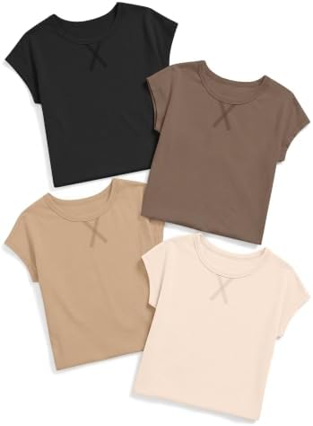 Oakgarden 4 Pack Girls' Short Sleeve T Shirts, 4-Color, 11-12 Years