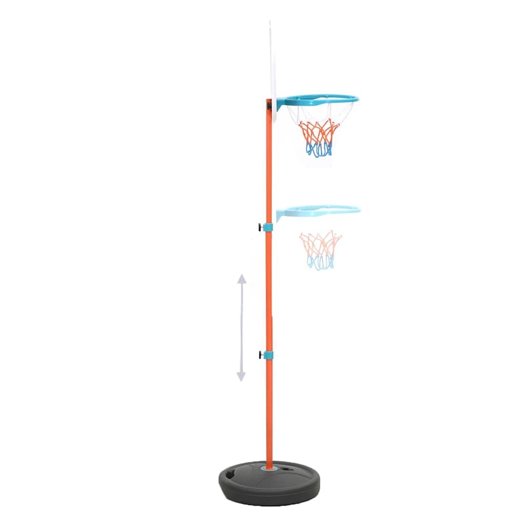 Tragbares Basketball Spiel Set mit höhenverstellbarem Basketballkorb 133 bis 160 cm, PE und Eisen, Ball, Pumpe, Netz, für Indoor Outdoor Garten, Hof, Terrasse, Spielzimmer Training