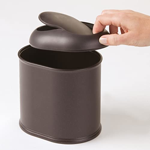 Mdesign Modern Plastic Mini Wastebasket Trash Can Dispenser With Swing Lid For Bathroom Vanity Countertop Or Tabletop - Dispose Of Cotton Rounds, Makeup Sponges, Tissues - Bronze #TOP5