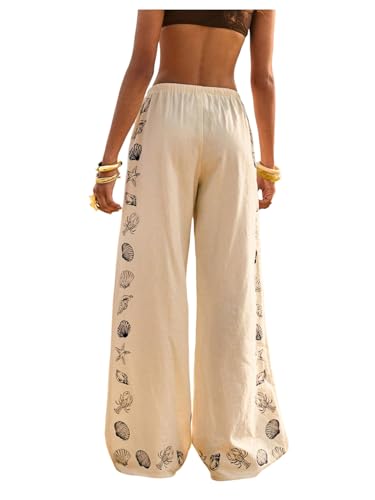 Women's Starfish Graphic Wide Leg Pants Drawstring Waist Beach Vacation Pants