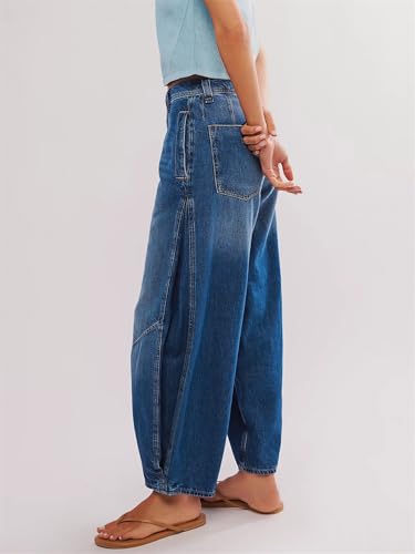 LifeShe Baggy Jeans for Woman Side Pleats Mid Rise Barrel Jeans Casual Loose Wide Leg Denim Pants2
