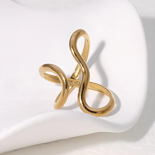 Chunky Rings For Women, Gold Silver Thumb Ring Asymmetrical Wavy Curve Ring Adjustable Non Tarnish Dainty Stainless Steel New Year Anniversary Birthday Jewelry Gift3