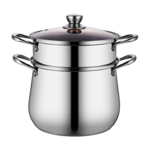 taefyiasz 両手鍋 ステンレス製 シチューポット 煮込み料理 煮物 カレー シチューポット 3層底 寸胴鍋 ガラス鍋蓋付 IH対応 ステンレス 深型 蒸し器 蒸? ステンレス鋼鍋 三層鋼両手鍋 ふた付き 大容量 多機能調理器具 オール熱源対応 (鍋