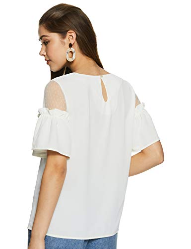 Image of RARE Women Blue Solid Cold Shoulder Top (EP2055)