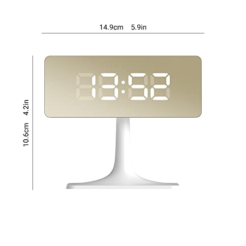 Space Hotel® Cinemascape Digital Alarm Clock With Led Display, 12/24Hr, Room Temperature, Night Mode, Brightness Dimmer, Mirror Surface, Usb Powered & Battery Backup (White/Gold) #TOP2