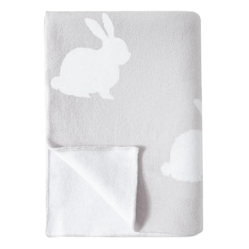 Image of david's kids Cotton Knitted Baby Blanket, Cozy Lightweight Swaddle Blankets for Boys Girls Neutral, Luxurious Receiving Blanket for Shower Gift Registry for Newborns, 30x40 Inches, Rabbit