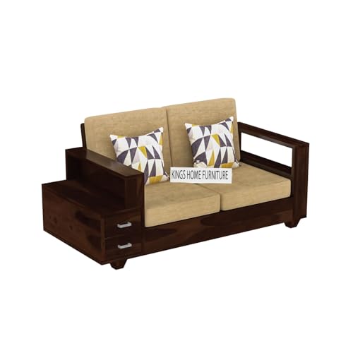 Image of Sheesham Wood 2 Seater Sofa | 2 Seater Sofa with 2 Drawer Storage | Wooden Sofa Set Furniture for Living Room Home Office (2 Seater,Walnut)