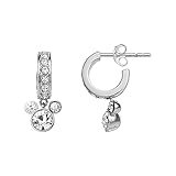 Disney Mickey Mouse Hoop Dangle Crystal Earrings, Sterling Silver