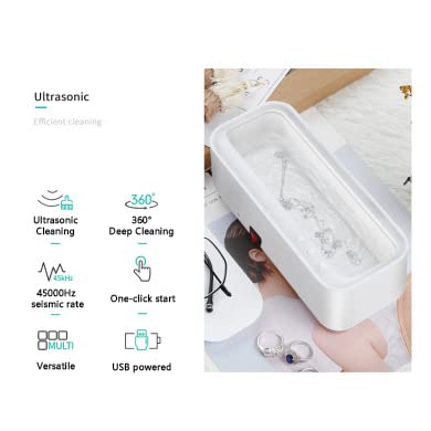 Miniatura 3 de Limpiador ultrasónico, limpiador de joyas con 45 kHz con cuatro ventosas de bajo ruido para gafas, relojes, aretes, collar, maquinilla de afeitar,