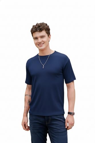 Image of Zilcon Mens Solid Unique Design Tshirt for Men - Round Neck Loose Fit Drop Shoulder Polo Mens T-Shirt
