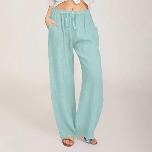 Linen Pants Women Casual Linen High Waist Pant Loose Fit Summer Pants Trousers Cotton Linen Palazzo Pants with Pockets2