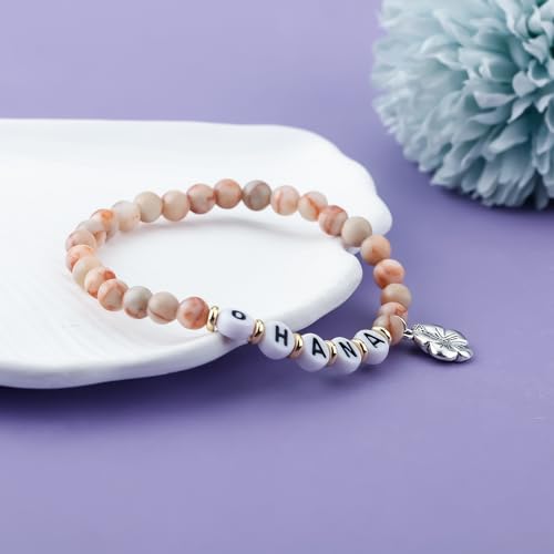 Ohana Bracelet Gifts for Women, Natural Stone Beads Bracelet Friendship Jewelry Birthday Gifts for Women Sister Granddaughter Hawaiian Accessories3