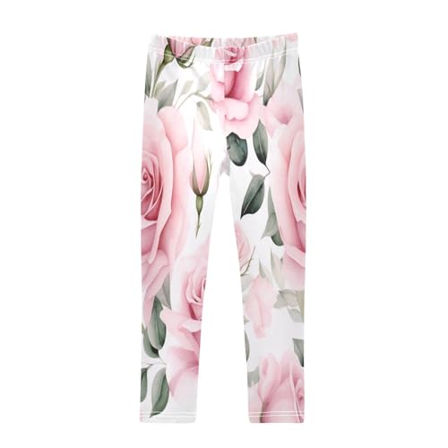 Toddler Girls Leggings Printed Yoga Pants Leggings Bloom Pink Rose for Kids