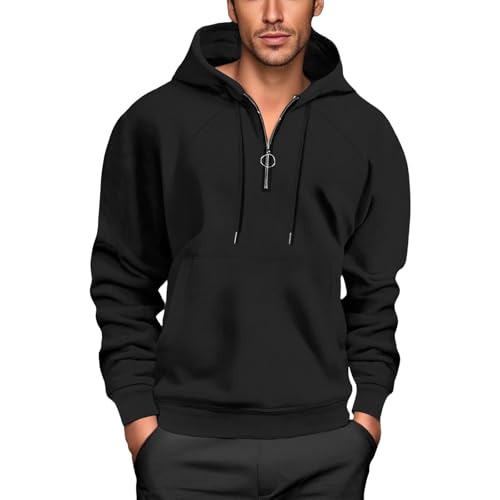 Mens Hoodie Sweatshirt with Pocket Quarter Zip Long Sleeve Solid Color Pullover Shirt Autumn Winter Warm Comfy Tops Plus Size3