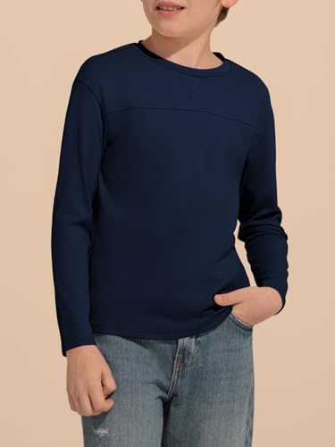 Haloumoning Kids Boys Casual T Shirts Long Sleeve Crewneck Loose Fit Tops Basic Tees 5-14 Years2