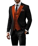HUUTOE Orange Black Suits for Men 3 Piece Mens Suits Slim Fit Tuxedo for Men Burnt Orange Black Tuxedos Wedding Prom Classic Fit Suits Tux Suits L Mens Tuxedos Traje para Hombre de Elegantes