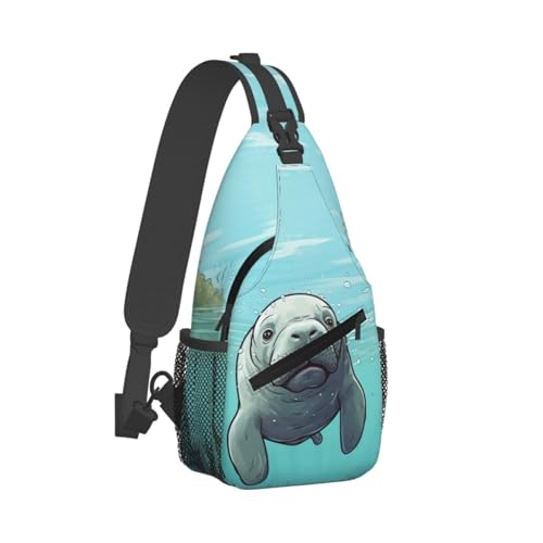 Mochila tipo sling negra con diseño de personajes
