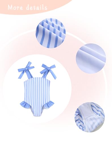Image of Summer Little Girl Bathing Suit Ruffle One Piece Swimsuits Quick Dry Beach Swimwear for Girls 6-7T Blue Stripe