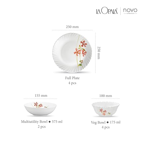Image of La Opala Novo Collection Opal Glass Crockery | for Family of 4 | Dinner Set 10 pcs Coral Charm | Plates & Bowls for Dining | Microwave Safe | 100% Vegetarian | Extra Strong | Light & White