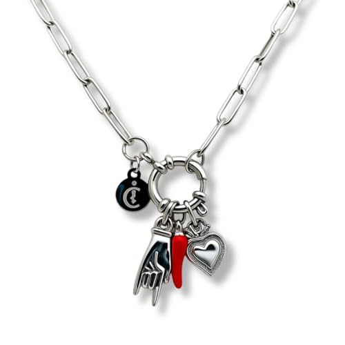 El cuerno italiano collar Vabbe cadena de eslabones de cuerno, mano Cornuto, corazón sagrado de acero, Unique, Acero inoxidable, No es una piedra preciosa