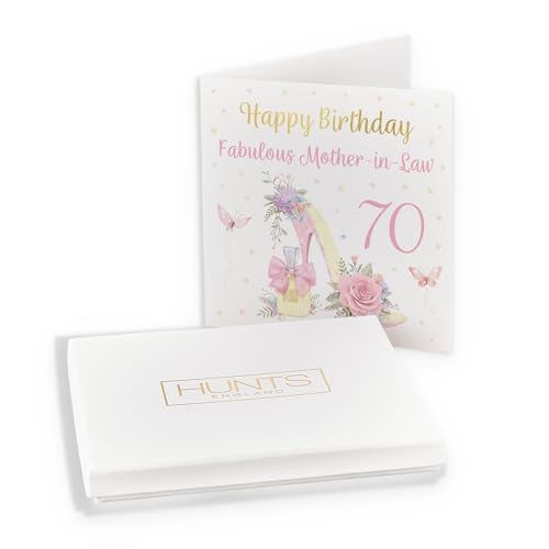 Hunts England - Luxury Boxed 70th Mother In Law High Heel And Perfume Birthday Card - Gold Foil - Milo's - Age 70 Pretty Birthday Card For Mother-in-Law - Age Seventy - Card In Keepsake Box