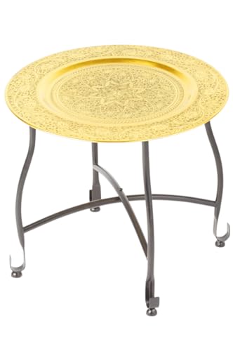 Petite Table Basse Orientale Pliante en métal Sule doré 40cm Ronde | Table de Chevet Marocaine | Guéridon Pliant Table d'appoint démontable | Décoration...