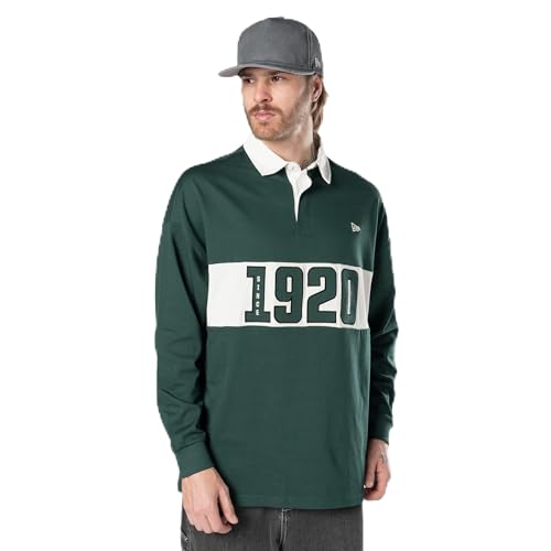 Sudadera tipo rugby New Era verde oscuro con hombros caídos para un estilo urbano y cómodo