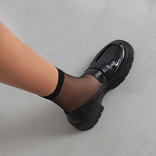 British Style Women's Fashion Loafers, Patent Leather Tassel Loafers, Black Thick-Soled Loafers, Slip-On Thick-Soled Loafers, Simple Casual Flat Shoes, Plus Size Shoes. #TOP3