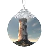 Hochwertige Materialien: Dieser runde Weihnachtsglas-Anhänger mit altem Leuchtturm-Druck ist aus hochtransparentem, dickerem Glas gefertigt und feiner verarbeitet. Es hat eine glatte und zarte Textur. Es kann dem Weihnachtsbaum einen schillernden Effekt verleihen.