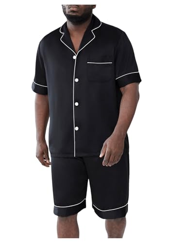 WDIRARA Men's Satin Pajamas Short Sleeve Button Up Top and Shorts Pj Lounge Set