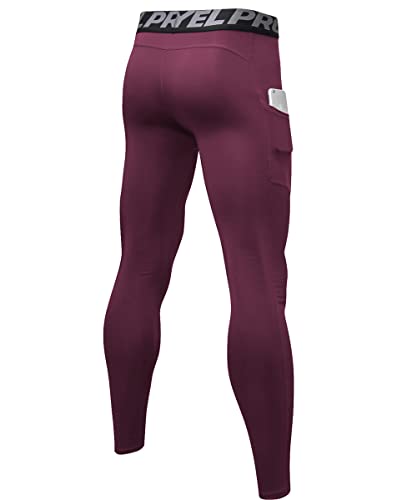 Wragcfm Men's Compression Pants Workout Athletic Gym Leggings With Pockets Sports Yoga Running Baselayer Tights(Wine,Xl) #TOP1