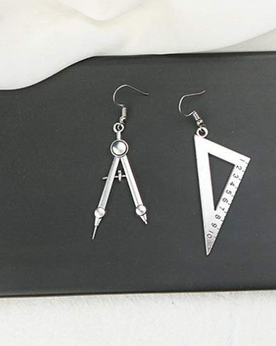 Yinlin Creative Asymmetrical Math Compass Ruler Dangle Earring For Students Jewelry(Silver) #TOP1