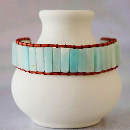 Ygline Boho Handmade Wrap Leather Tube Crystal Stone Bracelet For Women (Amazonite) #TOP1