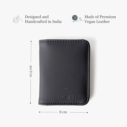 Image of Bellblock Minimal Card Holder for Men /Women | Slim Handcrafted Mens Card Wallet | Upto 7 Cards & Folded Cash | Vegan Leather | Black (Pack of 1)