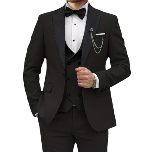 Costume de mariage 3 pièces slim fit pour homme avec veste smoking à col châle un bouton