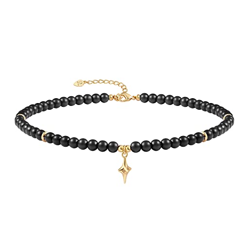 Sofybja Black Obsidian Beads Choker Necklace Gold Star Zircon Pendant Necklace Women Chakra Healing Gemstone Jewelry Amulet Gifts #TOP21