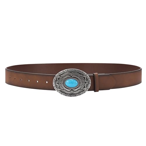 Women's Western Leather Belt Vintage Medieval Turquoise Buckle Belt Ladies Cowgirl Concho Leather Belt2