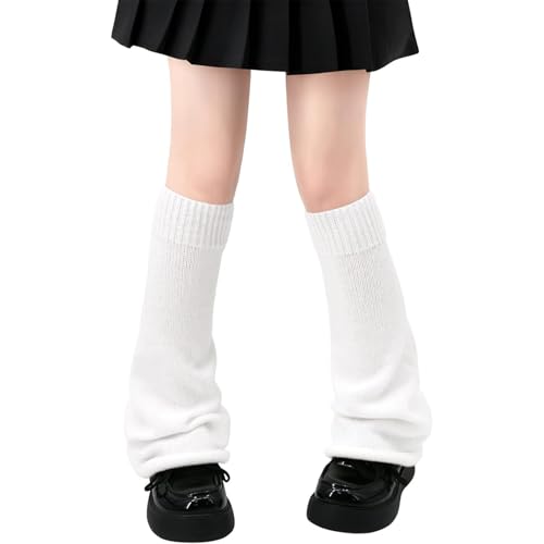 APLZGMG - Kawaii Leg Warmers for Girls & Women, Y2K Goth Harajuku Style White Leg Warmers, Soft Flared Knit Boot Socks, Japanese Lolita Accessories, for Halloween Christmas Back to School Clothing Accessories