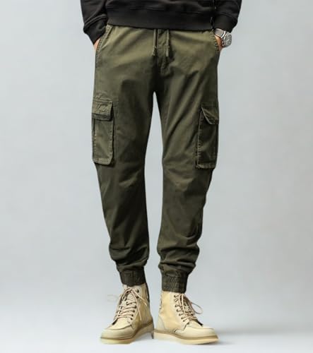 Image of L'MONTE Imported Cargo Joggers for Men | Cotton Cargo Pants for Men | Slim Fit Casual Jogger Pants | Elastic Waist Stretch Trousers