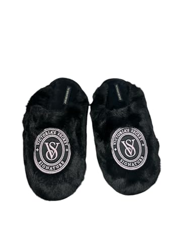 Victoria's Secret Closed Toe Faux Fur Slipper Color Black New