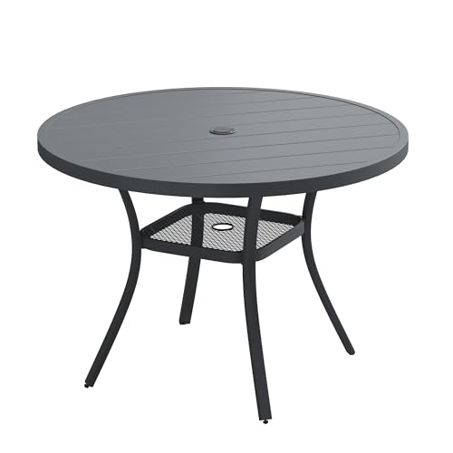 Image of VICLLAX 40.6 inch Round Patio Table, Outdoor Dining Table for 4 with Umbrella Hole for Garden Lawn Deck Backyard, Dark Grey