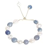 Angoily Pulsera Diseño para Uso Diario y Acabado Fino de Natural y Perlas Azules, Hecha y Fiestas