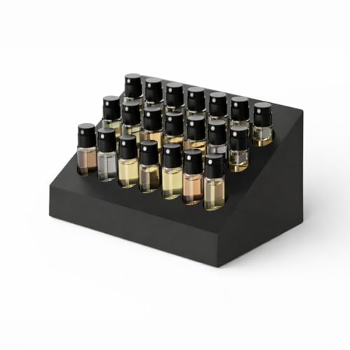 Gallery of Drip Perfume Sample Organizer for Vanity – 2mL Mini Perfume Vial Storage, Fragrance Sample Organizer for Bathroom Counter or Dresser (Black, 2mL - Mini Perfume Sample Vials)